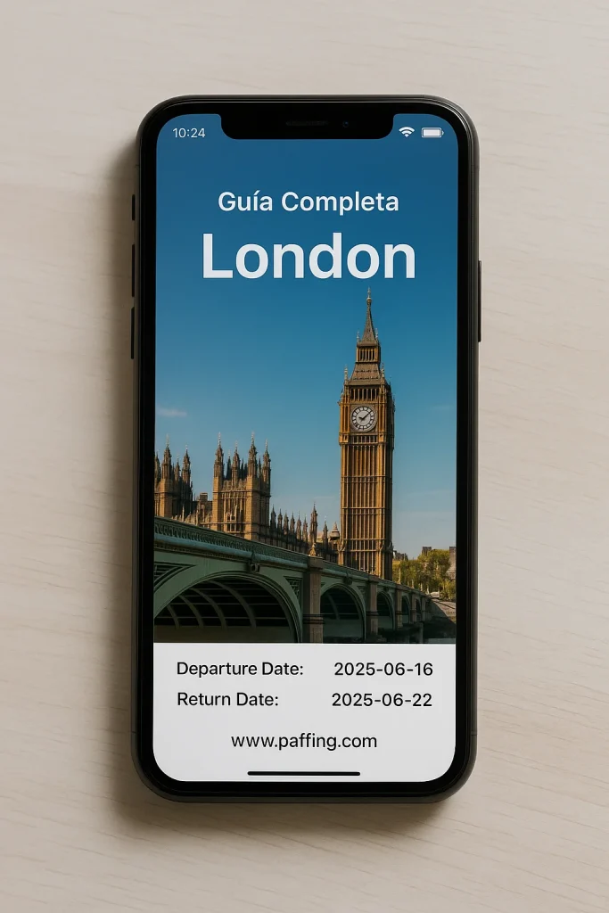 Visualización móvil de una guía turística generada con IA en Paffing.com Guía de viaje personalizada en el móvil generada con inteligencia artificial en Paffing.com